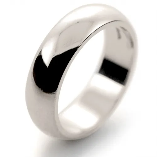 D Shaped Heavy - 6mm (DSH6-W) White Gold Wedding Ring